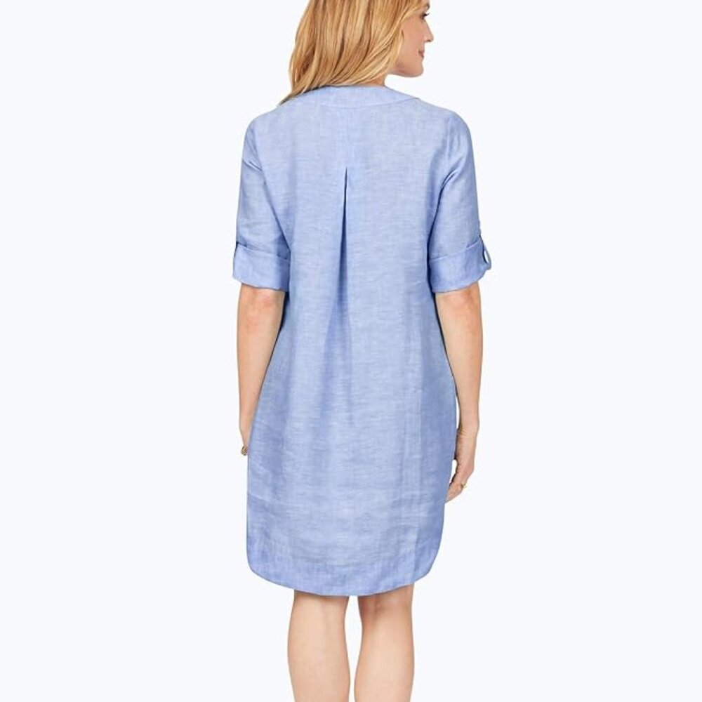 Foxcroft Light Blue Linen Shift Dress - Picture 2 of 14